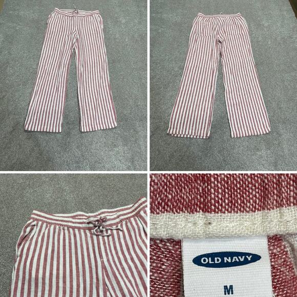 Old Navy womens striped pullon pants sz medium linen blend beachy light weight - Picture 1 of 12